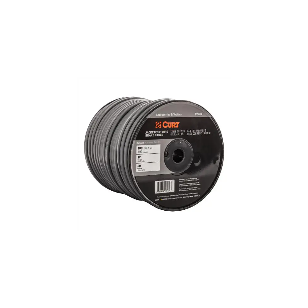 Curt 2-Wire Jacketed Trailer Brake Cable, 180' Spool, 12 Gauge Wire - CUR57038